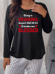Women's Plus Size Letter Graphic Long Sleeve Round Neck Sleepwear Top