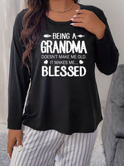 Women's Plus Size Letter Graphic Long Sleeve Round Neck Home Wear T shirt