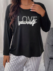 Women's Plus Size Leopard Letter Graphic Long Sleeve T-shirt