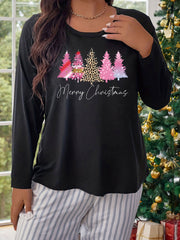 Women's Plus Size Christmas Tree Graphic Long Sleeve Round Neck T shirt