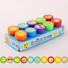 10pcs Assorted Self Ink Stamps Toy Happy Face Seal Scrapbook DIY Decor