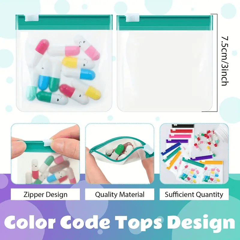 7 Colorful Plastic Pill Pouches Self Sealing Medicine Organizer Slide Lock