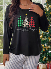 Christmas Tree Graphic Long Sleeve Round Neck T-shirt