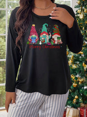 Women's Plus Size Gnomes & Graphic Long Sleeve Sleepwear Top