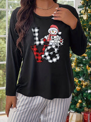 Christmas Snowman Graphic Long Sleeve Round Neck T-shirt