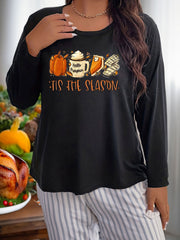 Women's Plus Size Pumpkin & Cake Graphic Long Sleeve Casual Sleepwear Top