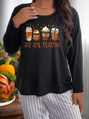 Women's Plus Size Pumpkin Drinks Graphic Long Sleeve Sleepwear T-shirt