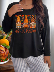 Women's Plus Size Gnomes & Nut Graphic Long Sleeve Round Neck Home Wear T shirt