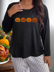 Pumpkin Graphic Long Sleeve Round Neck T-shirt