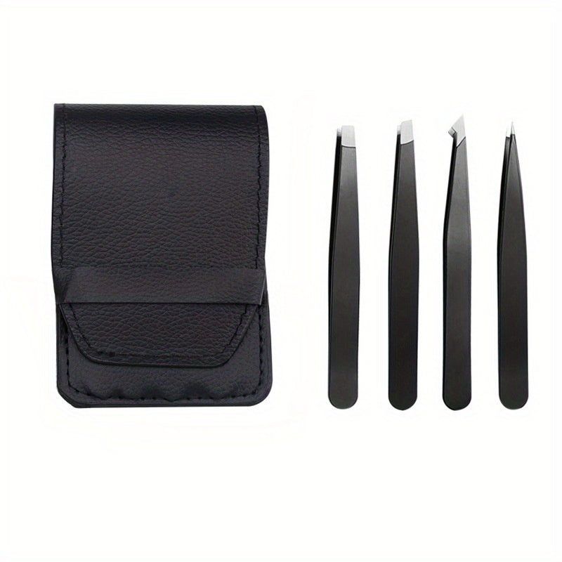 4 Pcs Stainless Steel Tweezers for Eyebrows & Facial Hair