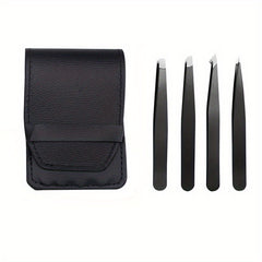 4 Pcs Stainless Steel Tweezers for Eyebrows & Facial Hair