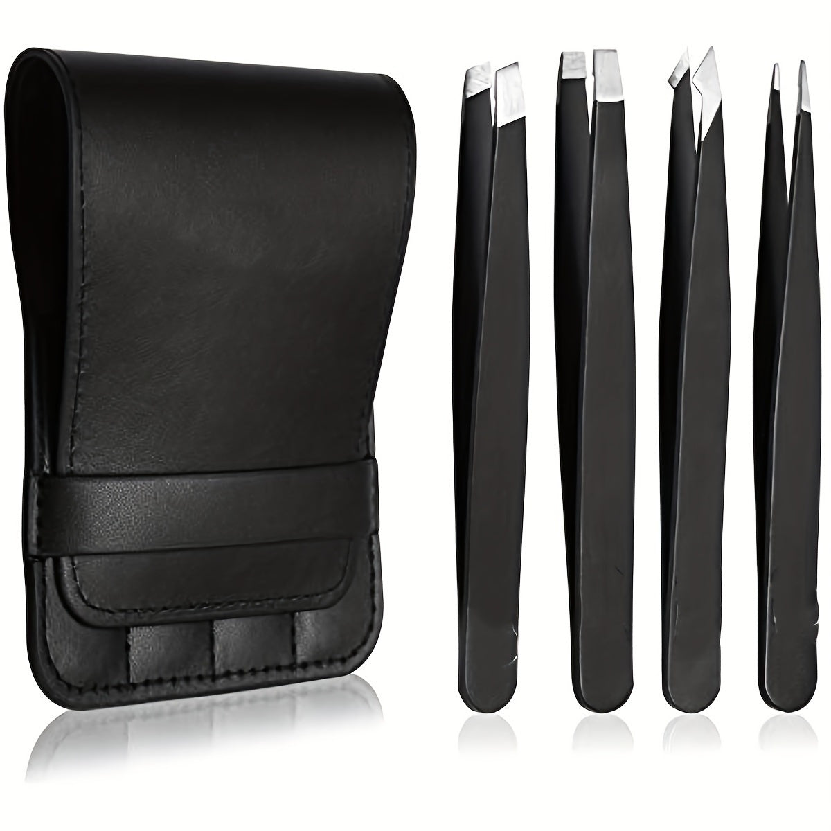 4 Pcs Stainless Steel Tweezers for Eyebrows & Facial Hair