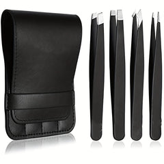 4 Pcs Stainless Steel Tweezers for Eyebrows & Facial Hair