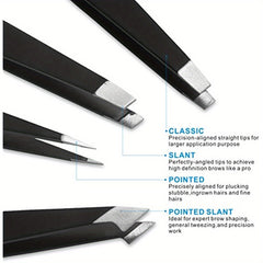 4 Pcs Stainless Steel Tweezers for Eyebrows & Facial Hair