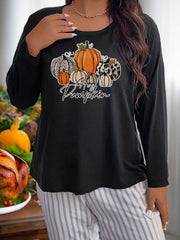 Women's Plus Size Leopard Pumpkin Graphic Long Sleeve Sleepwear Top