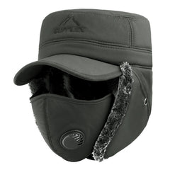 Winter Flat Top Hat With Face Cover For Men