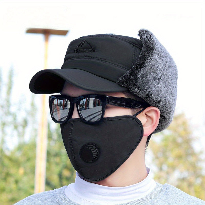 Winter Flat Top Hat With Face Cover For Men