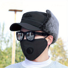 Winter Flat Top Hat With Face Cover For Men