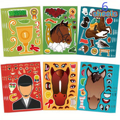 6pcs Elf Horse Puzzle DIY Stickers Adhesive Cartoon Horse Face Changing