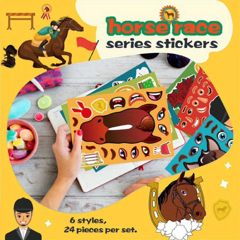 6pcs Elf Horse Puzzle DIY Stickers Adhesive Cartoon Horse Face Changing