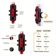 2pcs LED Rear Bike Tail Light USB Rechargeable 4 Modes Safety Bicycle Taillights