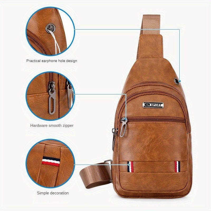 Men's Pu Chest Bag Shoulder Bag Waterproof Mobile Phone Storage Bag