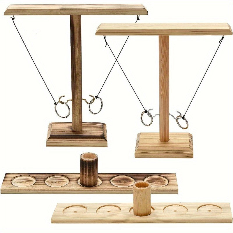 Wooden Ring Toss Hook Game with Ladder Fun Interactive Game