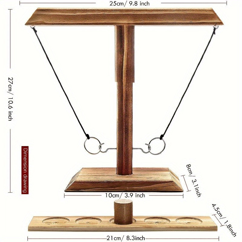 Wooden Ring Toss Hook Game with Ladder Fun Interactive Game