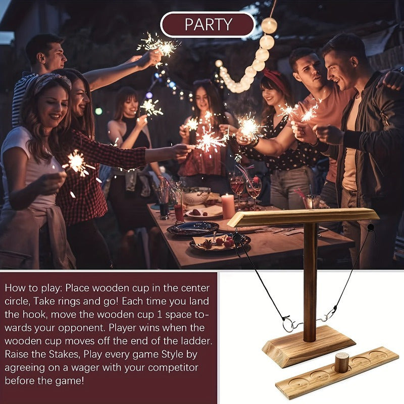 Wooden Ring Toss Hook Game with Ladder Fun Interactive Game
