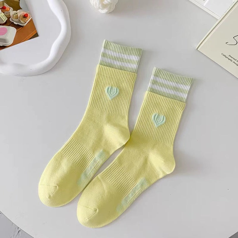 Heart Print Striped Socks Women's Stockings & Hosiery