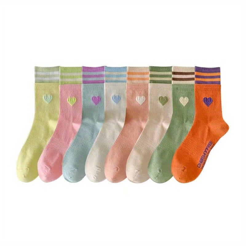Heart Print Striped Socks Women's Stockings & Hosiery
