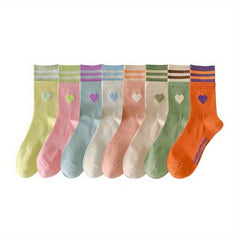 Heart Print Striped Socks Women's Stockings & Hosiery