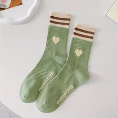 Heart Print Striped Socks Women's Stockings & Hosiery