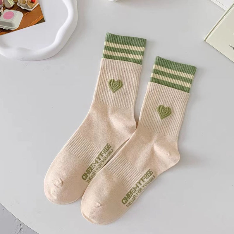 Heart Print Striped Socks Women's Stockings & Hosiery