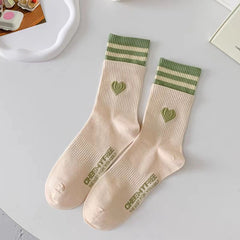 Heart Print Striped Socks Women's Stockings & Hosiery
