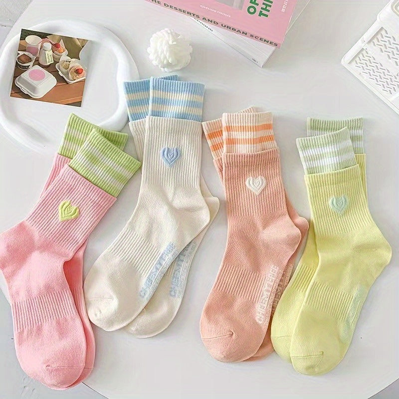 Heart Print Striped Socks Women's Stockings & Hosiery