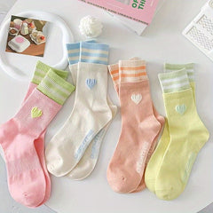 Heart Print Striped Socks Women's Stockings & Hosiery