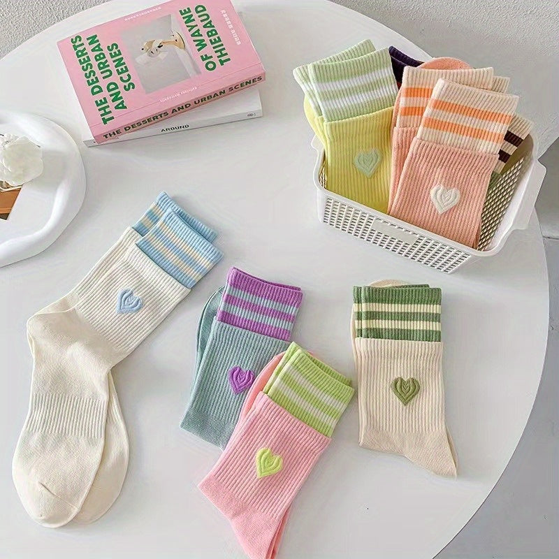 Heart Print Striped Socks Women's Stockings & Hosiery