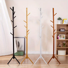 Wooden Coat Rack Standing with 8 Hooks - Easy Assembly for Coats, Hats, Scarves