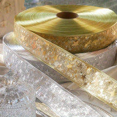 10m 32 8Ft Champagne Golden Swirl Wired Ribbon For Christmas Decoration