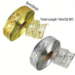 10m 32 8Ft Champagne Golden Swirl Wired Ribbon For Christmas Decoration