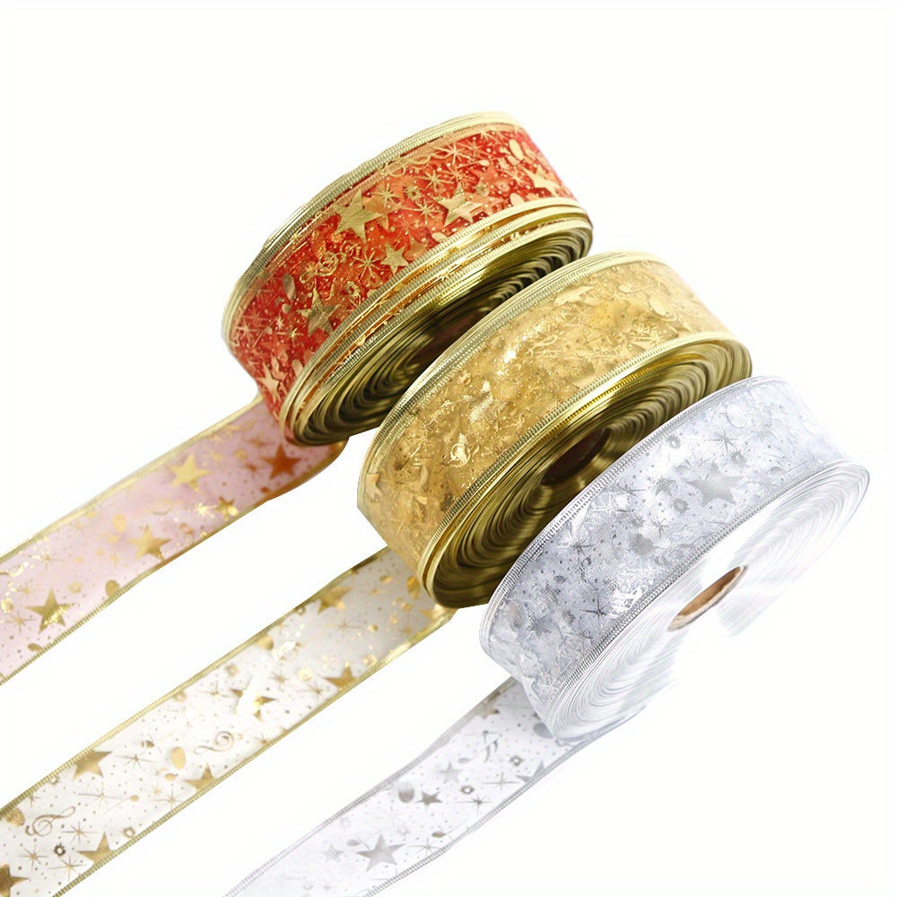 10m 32 8Ft Champagne Golden Swirl Wired Ribbon For Christmas Decoration