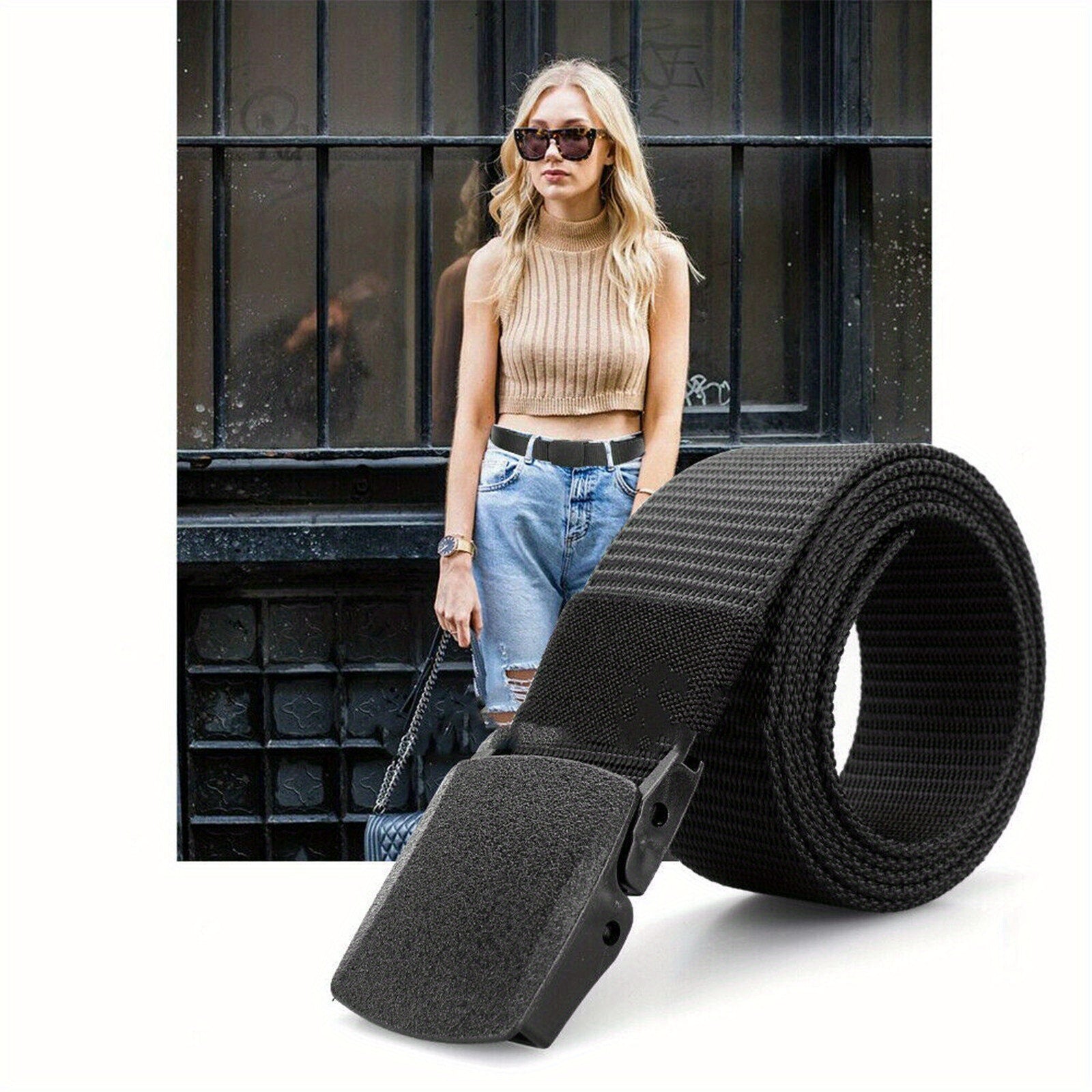Men's Outdoor Nylon Belt with Adjustable Slide Plastic Buckle
