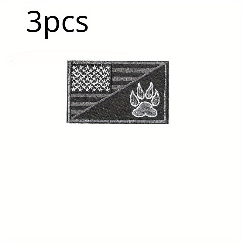 6pcs US Flag & Pet Paw Morale Patches Embroidered Applique Fastener