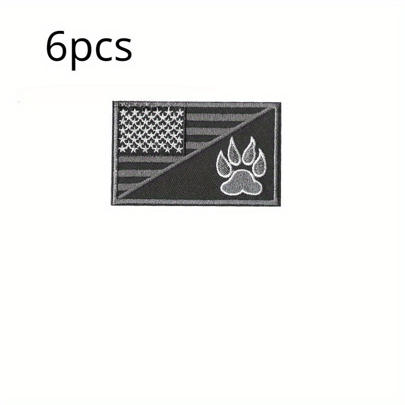 6pcs US Flag & Pet Paw Morale Patches Embroidered Applique Fastener