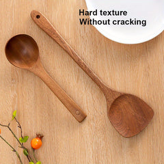 Wooden Kitchen Utensils Set - Non Stick Spatula & Long Handle Spoon