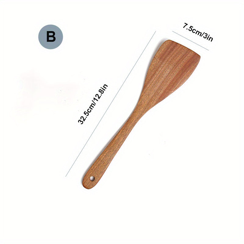 Wooden Kitchen Utensils Set - Non Stick Spatula & Long Handle Spoon