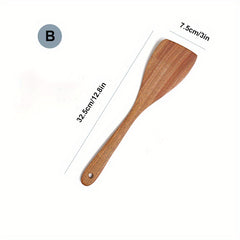 Wooden Kitchen Utensils Set - Non Stick Spatula & Long Handle Spoon