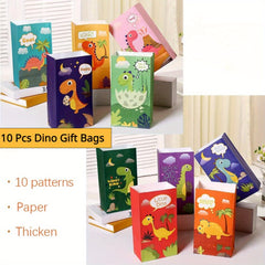10pcs Dino Party Bags Thicken Dinosaur Paper Treat Bags with Stickers