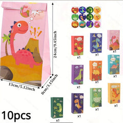 10pcs Dino Party Bags Thicken Dinosaur Paper Treat Bags with Stickers